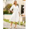 imageGRACE KARIN Women Fall Midi Dress 2025 A Line Smocked Work Dress Fit and Flare V Neck Zipper 34 Sleeve Dress Casual PocketsWhite