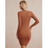 imageGRACE KARIN Women Midi Sweater Dresses 2025 Fall Long Sleeve Knit Ribbed Bodycon Button Up Casual Outfits ClothesBrown