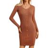 imageGRACE KARIN Women Midi Sweater Dresses 2025 Fall Long Sleeve Knit Ribbed Bodycon Button Up Casual Outfits ClothesBrown