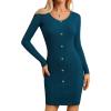 imageGRACE KARIN Women Midi Sweater Dresses 2025 Fall Long Sleeve Knit Ribbed Bodycon Button Up Casual Outfits ClothesDark Blue