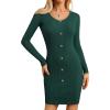 imageGRACE KARIN Women Midi Sweater Dresses 2025 Fall Long Sleeve Knit Ribbed Bodycon Button Up Casual Outfits ClothesDark Green