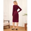 imageGRACE KARIN Womens 2025 Fall Henly V Neck Business Work Dress Long Sleeve Bodycon Midi Elegant Office Sheath DressWine Red