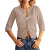 imageGRACE KARIN Womens 34 Short Sleeve Cropped Cardigan Lightweight Button up Crochet Knit Sweater Shrug for Summer Spring02 Khaki