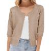 imageGRACE KARIN Womens 34 Short Sleeve Cropped Cardigan Lightweight Button up Crochet Knit Sweater Shrug for Summer Spring02 Khaki