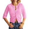 imageGRACE KARIN Womens 34 Short Sleeve Cropped Cardigan Lightweight Button up Crochet Knit Sweater Shrug for Summer SpringBright Pink