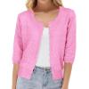 imageGRACE KARIN Womens 34 Short Sleeve Cropped Cardigan Lightweight Button up Crochet Knit Sweater Shrug for Summer SpringBright Pink