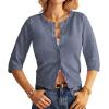 imageGRACE KARIN Womens 34 Short Sleeve Cropped Cardigan Lightweight Button up Crochet Knit Sweater Shrug for Summer SpringGray Blue