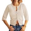 imageGRACE KARIN Womens 34 Short Sleeve Cropped Cardigan Lightweight Button up Crochet Knit Sweater Shrug for Summer SpringLight Apricot