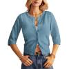 imageGRACE KARIN Womens 34 Short Sleeve Cropped Cardigan Lightweight Button up Crochet Knit Sweater Shrug for Summer SpringLight Blue