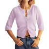 imageGRACE KARIN Womens 34 Short Sleeve Cropped Cardigan Lightweight Button up Crochet Knit Sweater Shrug for Summer SpringLight Purple