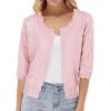 imageGRACE KARIN Womens 34 Short Sleeve Cropped Cardigan Lightweight Button up Crochet Knit Sweater Shrug for Summer SpringPink