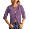 imageGRACE KARIN Womens 34 Short Sleeve Cropped Cardigan Lightweight Button up Crochet Knit Sweater Shrug for Summer SpringPurple