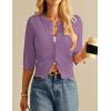 imageGRACE KARIN Womens 34 Short Sleeve Cropped Cardigan Lightweight Button up Crochet Knit Sweater Shrug for Summer SpringPurple