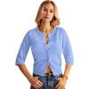 imageGRACE KARIN Womens 34 Short Sleeve Cropped Cardigan Lightweight Button up Crochet Knit Sweater Shrug for Summer SpringSky Light Blue