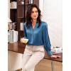 imageGRACE KARIN Womens Business Casual Tops Long Sleeve Satin Silk Blouse Button Down Work Shirts Dressy Tops Fall Fashion 2025Grey Blue