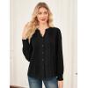 imageGRACE KARIN Womens Business Dressy Casual Blouses Pleated Long Sleeve Button Down Shirts V Neck Work Office Tops Loose FitBlack