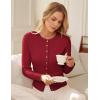 imageGRACE KARIN Womens Lightweight Fall Cardigan Long Sleeve Knit Crop Sweater Trendy Button Open Front Crewneck JacketRed