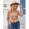 imageGRACE KARIN Womens Long Lantern Sleeve Crew Neck Crochet Top Hollow Out Fall Pullover SweaterApricot