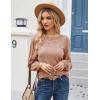 imageGRACE KARIN Womens Long Lantern Sleeve Crew Neck Crochet Top Hollow Out Fall Pullover SweaterApricot
