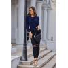 imageGRACE KARIN Womens Long Lantern Sleeve Crew Neck Crochet Top Hollow Out Fall Pullover SweaterCl0834 Dark Blue Long Sleeve
