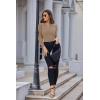 imageGRACE KARIN Womens Long Lantern Sleeve Crew Neck Crochet Top Hollow Out Fall Pullover SweaterCl0834 Dark Khaki Long Sleeve