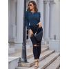imageGRACE KARIN Womens Long Lantern Sleeve Crew Neck Crochet Top Hollow Out Fall Pullover SweaterCl0834 Navy Blue Long Sleeve