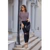 imageGRACE KARIN Womens Long Lantern Sleeve Crew Neck Crochet Top Hollow Out Fall Pullover SweaterCl0834 Purple Long Sleeve