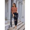 imageGRACE KARIN Womens Long Lantern Sleeve Crew Neck Crochet Top Hollow Out Fall Pullover SweaterCl0834 Red Brown Long Sleeve