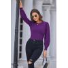 imageGRACE KARIN Womens Long Lantern Sleeve Crew Neck Crochet Top Hollow Out Fall Pullover SweaterDark Purple