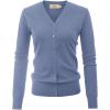 imageGRACE KARIN Womens Long Sleeve Button Down Sweater Classic VNeck Knit CardiganGray Blue