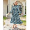 imageGRACE KARIN Womens Long Sleeve Maxi Dress Fall 2025 Chiffon Flowy Wedding Guest Dresses Floral Tiered Dress with PocketsBlue Green and Yellow Floral