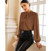imageGRACE KARIN Womens Long Sleeve Satin BlouseMock Neck Work Silk ShirtsDressy Tops for Business Casual OfficeDark Brown