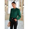 imageGRACE KARIN Womens Long Sleeve Satin BlouseMock Neck Work Silk ShirtsDressy Tops for Business Casual OfficeDark Green