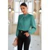 imageGRACE KARIN Womens Long Sleeve Satin BlouseMock Neck Work Silk ShirtsDressy Tops for Business Casual OfficeGray Green