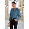 imageGRACE KARIN Womens Long Sleeve Satin BlouseMock Neck Work Silk ShirtsDressy Tops for Business Casual OfficeGrey Blue