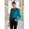 imageGRACE KARIN Womens Long Sleeve Satin BlouseMock Neck Work Silk ShirtsDressy Tops for Business Casual OfficePeacock Blue