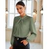 imageGRACE KARIN Womens Long Sleeve Satin BlouseMock Neck Work Silk ShirtsDressy Tops for Business Casual OfficeYellow Green