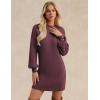 imageGRACE KARIN Womens Mock Neck Long Lantern Sleeve Sweater Dress 2025 Oversized Casual Knit Pullover Tunic DressBurgundy