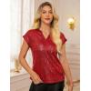 imageGRACE KARIN Womens Sequin Tops 2025 Cap Sleeve Sparkly Tops Glitter Party Dressy Blouses Fall V Neck Club Concert ShirtsRed