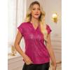 imageGRACE KARIN Womens Sequin Tops 2025 Cap Sleeve Sparkly Tops Glitter Party Dressy Blouses Fall V Neck Club Concert ShirtsRose Red