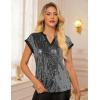 imageGRACE KARIN Womens Sequin Tops 2025 Cap Sleeve Sparkly Tops Glitter Party Dressy Blouses Fall V Neck Club Concert ShirtsSilver Black