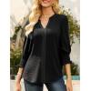 imageGRACE KARIN Womens Tops Dressy Casual 34 Lantern Sleeve Lace Trim V Neck Tunics Business Work Blouses Trendy Fashion 2025Black