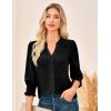 imageGRACE KARIN Womens Tops Dressy Casual 34 Lantern Sleeve Lace Trim V Neck Tunics Business Work Blouses Trendy Fashion 2025Black