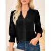 imageGRACE KARIN Womens Tops Dressy Casual 34 Lantern Sleeve Lace Trim V Neck Tunics Business Work Blouses Trendy Fashion 2025Black