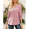 imageGRACE KARIN Womens Tops Dressy Casual 34 Lantern Sleeve Lace Trim V Neck Tunics Business Work Blouses Trendy Fashion 2025Pink