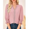 imageGRACE KARIN Womens Tops Dressy Casual 34 Lantern Sleeve Lace Trim V Neck Tunics Business Work Blouses Trendy Fashion 2025Pink