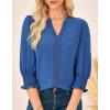 imageGRACE KARIN Womens Tops Dressy Casual 34 Lantern Sleeve Lace Trim V Neck Tunics Business Work Blouses Trendy Fashion 2025Steel Blue