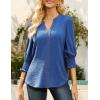 imageGRACE KARIN Womens Tops Dressy Casual 34 Lantern Sleeve Lace Trim V Neck Tunics Business Work Blouses Trendy Fashion 2025Steel Blue