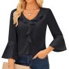 imageGRACE KARIN Womens V Neck Ruffle Tops 34 Sleeve Tops Business Casual Blouses Dressy Shirts Lace Patchwork ShirtsBlack
