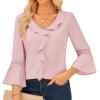 imageGRACE KARIN Womens V Neck Ruffle Tops 34 Sleeve Tops Business Casual Blouses Dressy Shirts Lace Patchwork ShirtsLight Pink